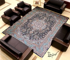 فرش طرح آدرینا 1200 شانه نگین مشهد هلال زمینه سرمه‌ای