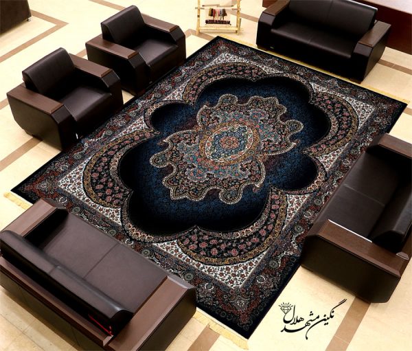 فرش کاشان طرح مهبد سرمه ای