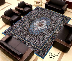 فرش کاشان 700شانه نقشه چیتا سرمه ای