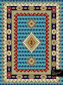 گلیم ماشینی طرح شمس زمینه آبی