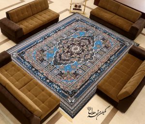 فرش ماشینی ۷۰۰ شانه دستباف گونه طرح آرتین آبی