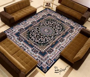قصر گل سرمه ای فرش ماشینی 700 شانه کاشان
