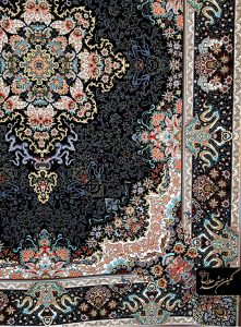 فرش سفارشی گل برجسته طرح خاطره سرمه ای