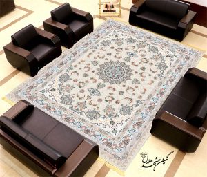 فرش 1200 شانه طرح خورشید زمینه متالیک کاشان