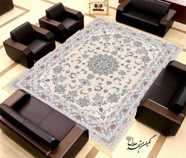 فرش 1200 شانه طرح خورشید زمینه متالیک کاشان