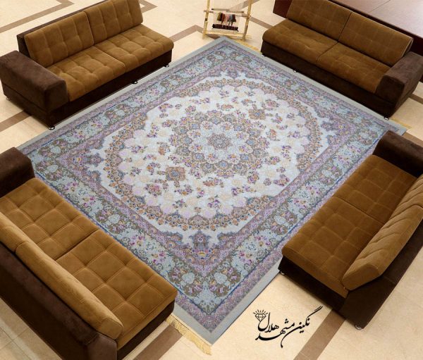 فرش ماشینی کاشان طرح ساری گل 1200 شانه گل برجسته
