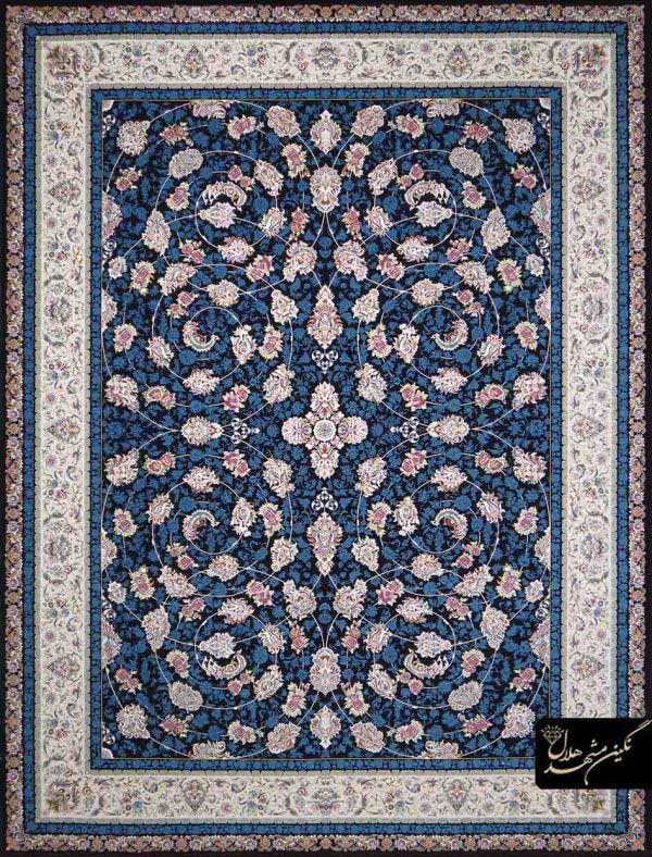 فرش کلاسیک 1200شانه افشان گل سرخ سرمه ای