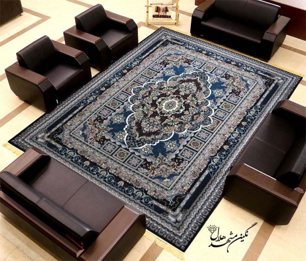 فرش سرمه ای ساده دستباف گونه طرح آرتین