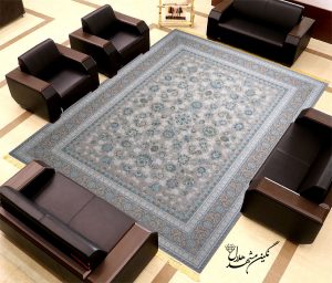 فرش نگین مشهد هلال طرح افشان نقره‌ای 12 متری