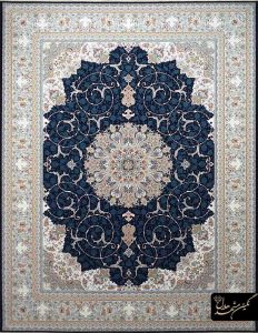 فرش طرح بهشت کاشان سرمه ای