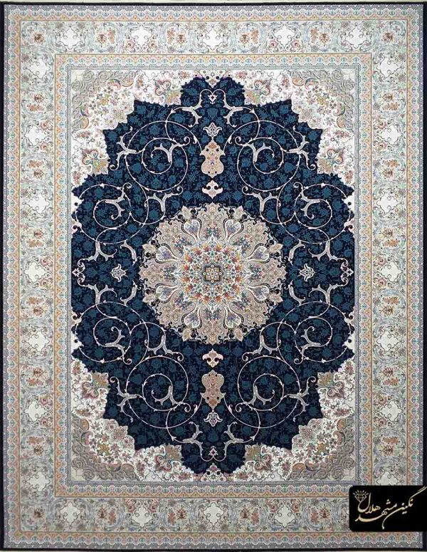 فرش طرح بهشت کاشان سرمه ای