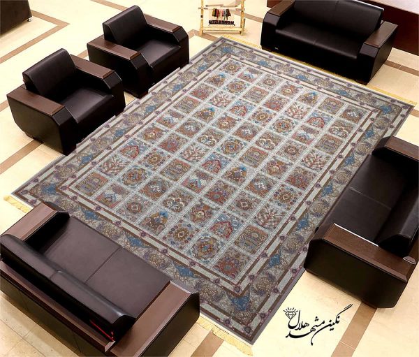 فرش ۷۰۰ شانه طرح خشتی زمینه کرم