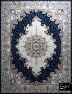 فرش ماشینی طرح هنگامه بیضی سرمه‌ای