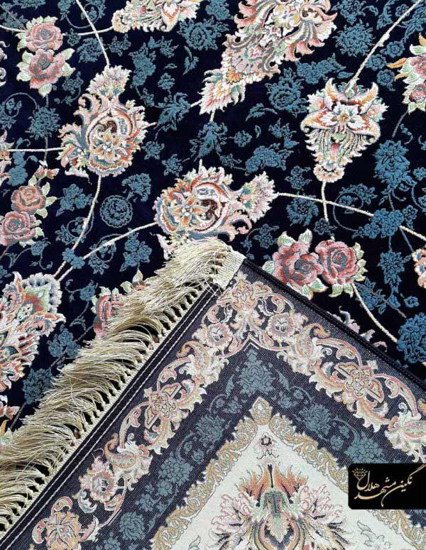 فرش افشان گل سرخ سرمه ای اکریلیک