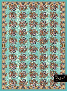 گلیم ماشینی طرح گل آبی فیروزه ای