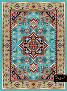 گلیم فرش ماشینی سنتی آبی فیروزه ای