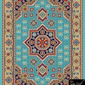گلیم فرش ماشینی سنتی آبی فیروزه ای