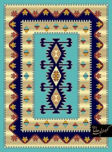 گلیم فرش سنتی آبی فیروزه ای