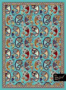 گلیم ماشینی طرح اسلیمی آبی فیروزه ای