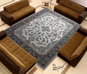 فرش ماشینی برجسته طرح مینا زمینه سفید