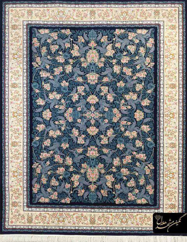 فرش 700 شانه برجسته افشان درباری سرمه ای