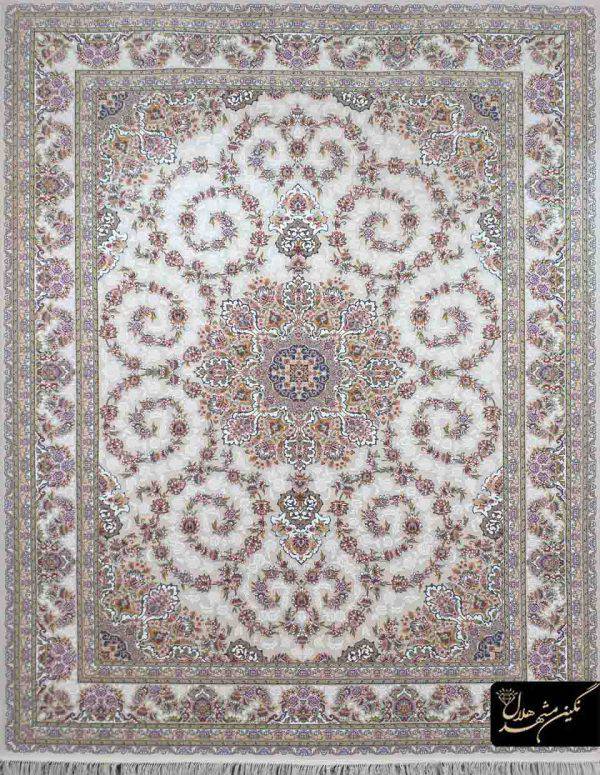 فرش طرح جدید طاها زمینه کرم گل برجسته