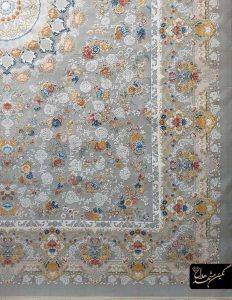 فرش زرد طوسی گل سیلور