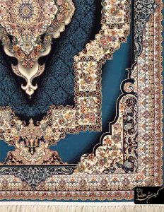 فرش ماشینی آبی طرح چشمه