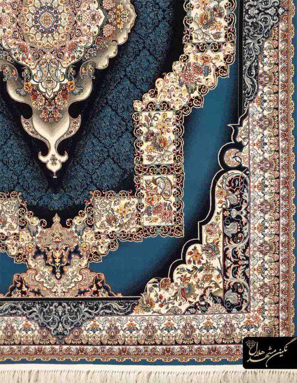 فرش ماشینی آبی طرح چشمه