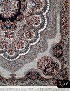 فرش کاشان - 700 شانه طرح باغ ملک سرمه ای