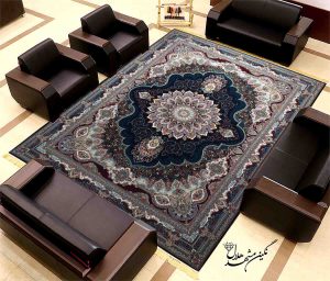 فرش کاشان نقشه آریا مهر سرمه ای 700 شانه