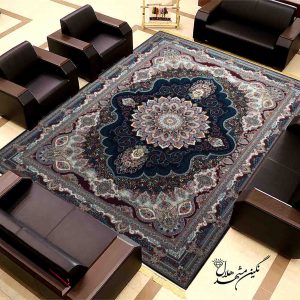 فرش کاشان نقشه آریا مهر سرمه ای 700 شانه