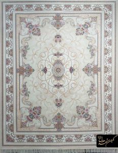 فرش هفتصد شانه زمینه کرم نگین مشهد هلال