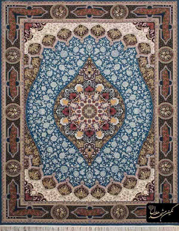 فرش زمینه آبی 700 شانه نگین هلال