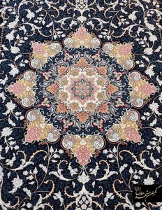 فرش ماشینی سرمه ای طرح صنوبر