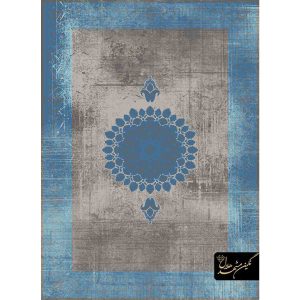 فرش وینتیج طرح شمس ترنج آبی