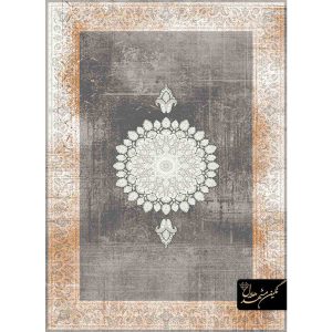 فرش وینتیج طرح شمس حاشیه نارنجی-سفید