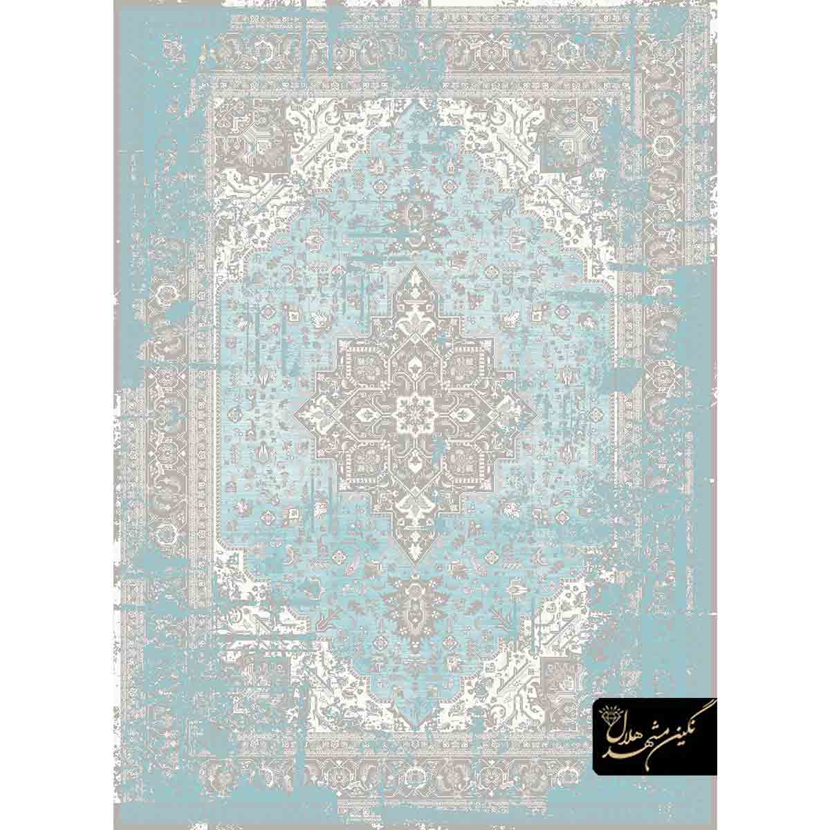 فرش وینتیج زمینه طوسی و آبی آسمانی