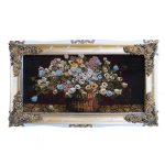 تابلو فرش 1200 شانه طرح گل با قاب سفید