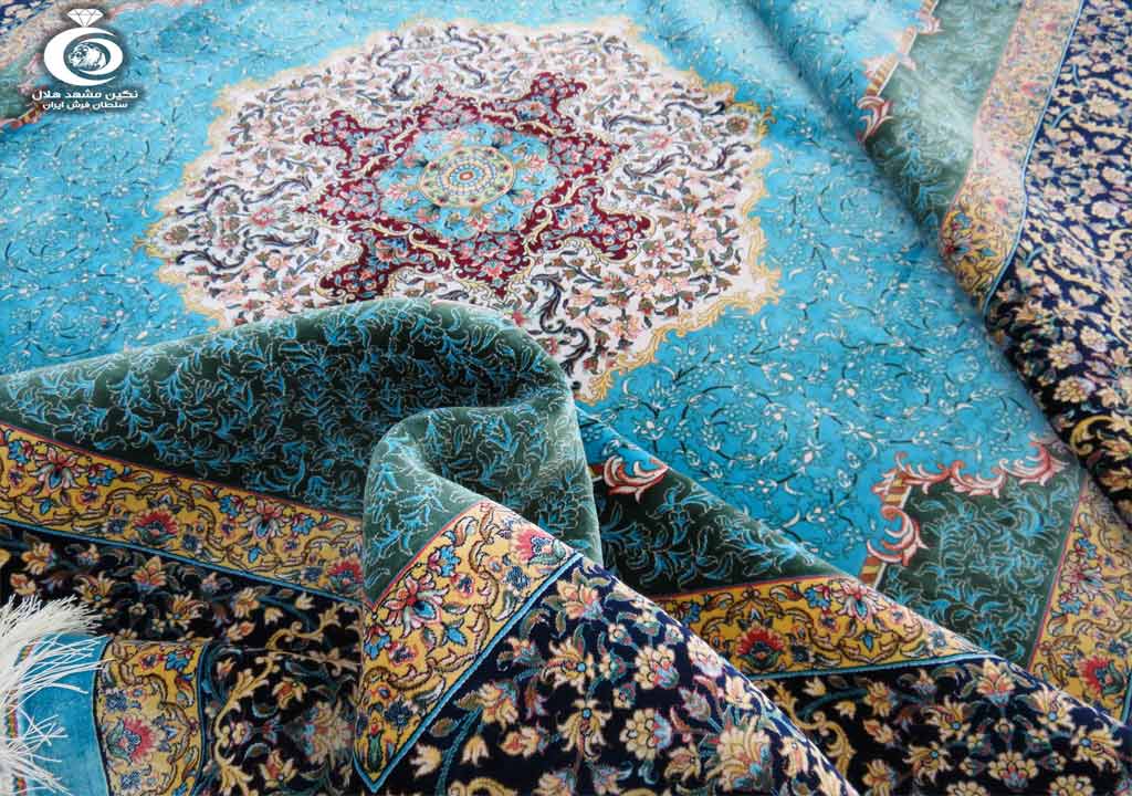 فرش ابریشم رنگ آبی