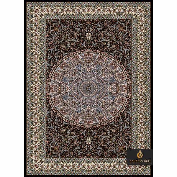 فرش کد 1037 مشکی - ابریشم 1500 شانه قالی کارایان