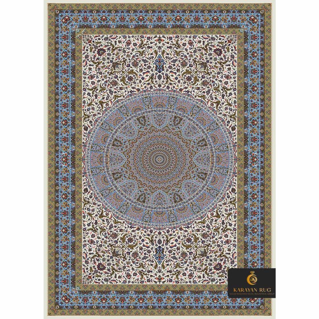فرش کد 1037 کرم - 1500 شانه ابریشم قالی کارایان