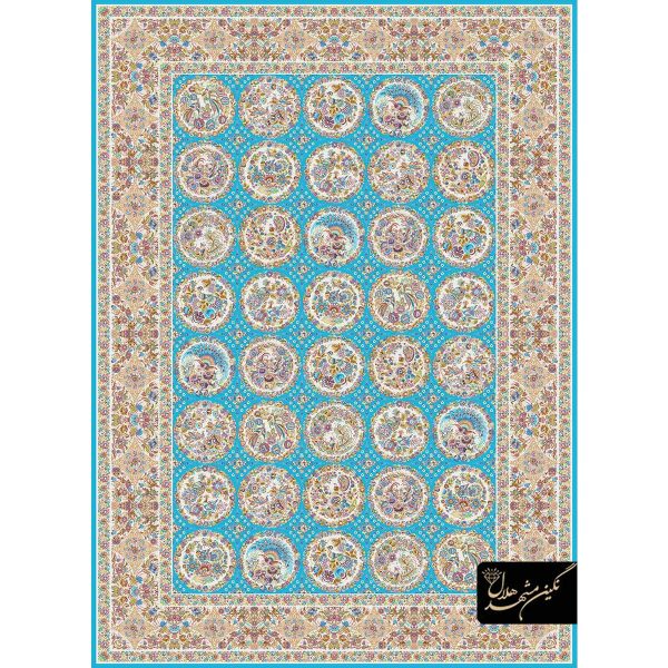 فرش خشتی طرح ابریشم کد 1034 آبی فیروزه ای
