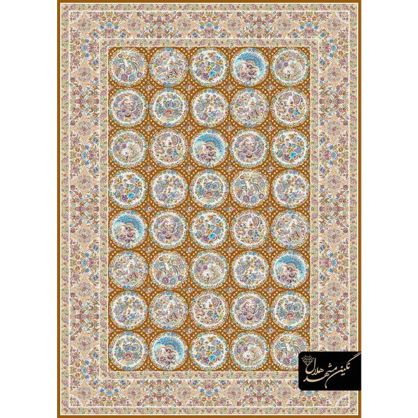 فرش ابریشم طلایی خشتی کد 1034