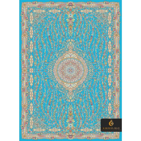 فرش کد 1074 آبی فیروزه ای طرح عروس