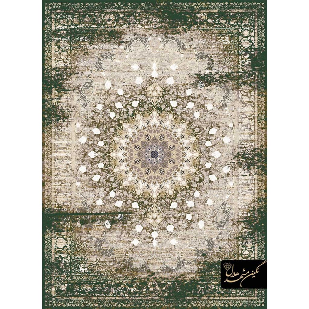 فرش کد 43008 وینتیج نسکافه ای سبز