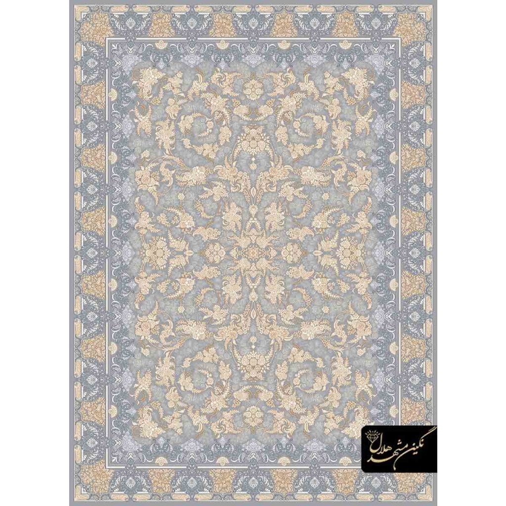 فرش کد 11005 زمینه نقره ای طلاکوب طرح آترین